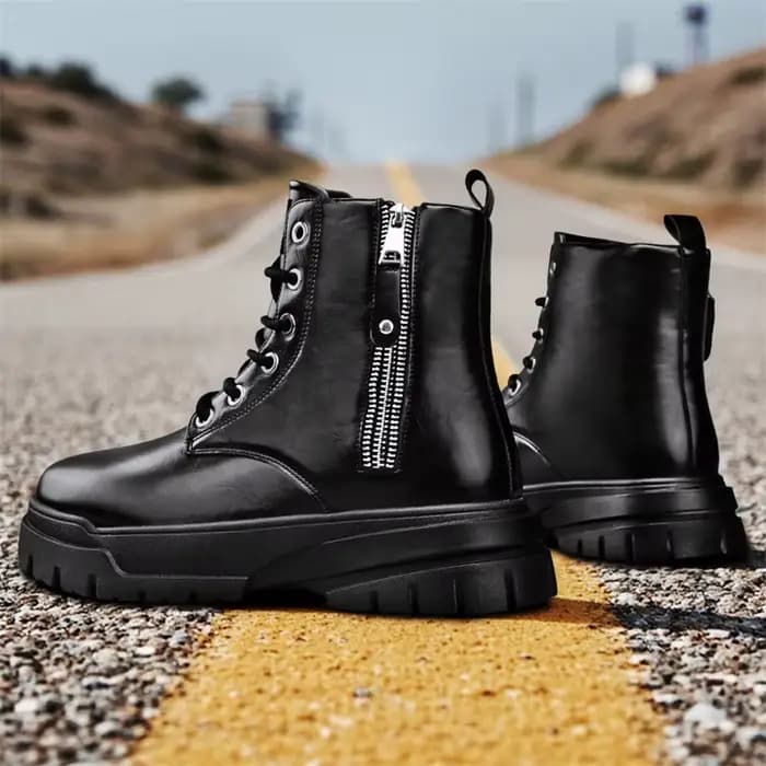 Bottes de travail de moto à semelles épaisses et coupe haute pour hommes en automne et en hiver