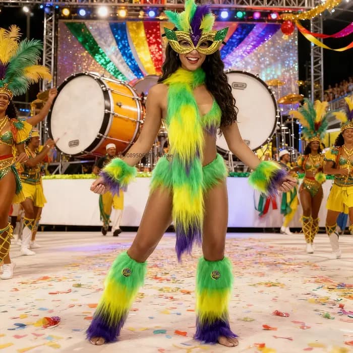 Accessoires de costume de carnaval : cache-visage festif, gants, guêtres et écharpe pour déguisement de Mardi Gras et fête de fin d'année