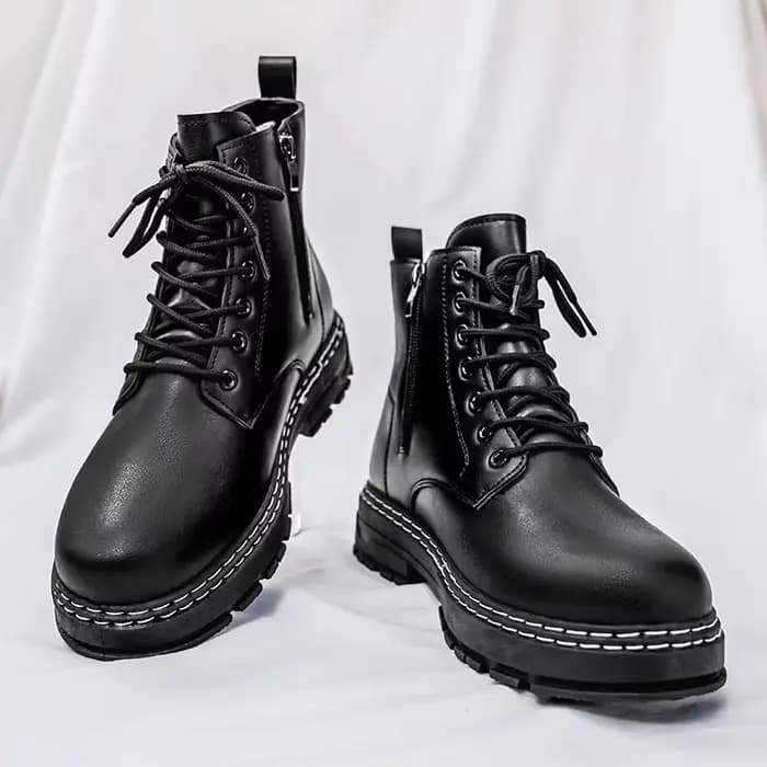Bottes de moto en cuir verni noir pour homme