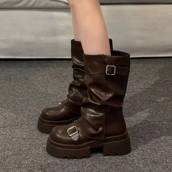 Bottines de motard à plateforme avec boucle de ceinture pour femmes