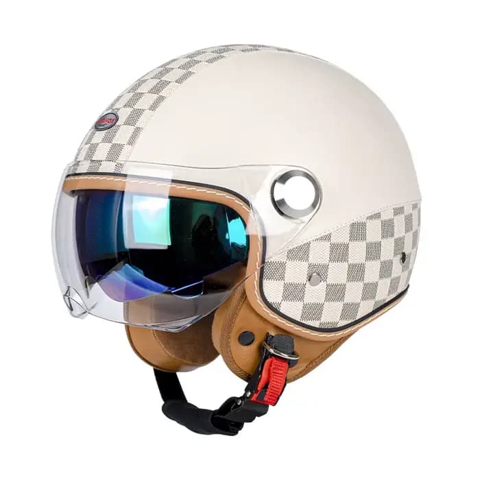 Casque de moto 3/4 ouvert populaire de style avant-gardiste avec motifs géométriques et design moderne à blocs de couleur pour les motards urbains