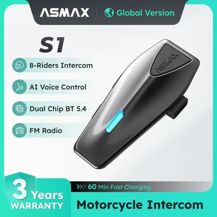 ASMAX S1 Bluetooth moto interphone 8 coureurs casque de Communication avec micro FM et ENC