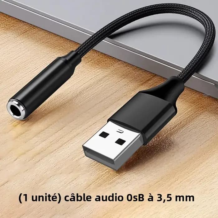 Adaptateur audio USB vers prise jack 3,5 mm, casque/microphone USB vers 3,5 mm, son stéréo externe pour ordinateurs portables