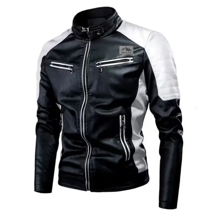 Blouson moto décontracté patchwork pour homme
