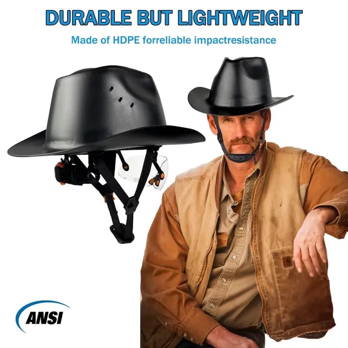 Casque de sécurité ANSI respirant style cowboy avec lunettes intégrées