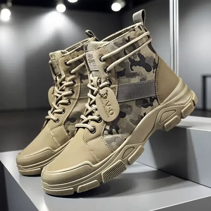 Bottes de combat mi-hautes à lacets pour hommes