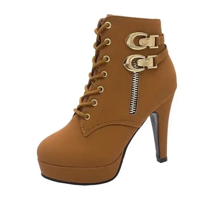 Bottes de rinçage à talons aiguilles pour femmes, bottes à lacets, fermeture à glissière latérale, plate-forme féminine, bottines courtes, document solide, mode automne, 2025