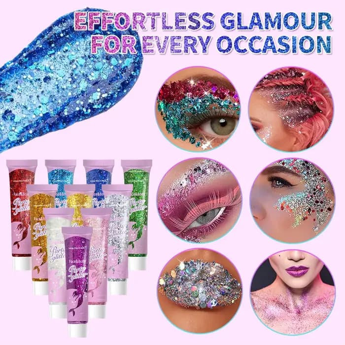 Gel à paillettes pour le corps, 10 pièces, cosmétiques à paillettes pour le visage de carnaval adaptés aux femmes, paillettes pour cheveux épais et brillants, accessoires de carnaval pour