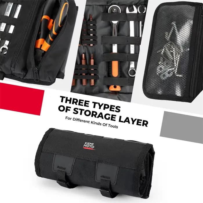 KEMIMOTO-Sac à outils universel pour moto, pochette à outils pour guidon, pochette à outils, rouleau, Softail, ocia, Sportster, poudres à outils