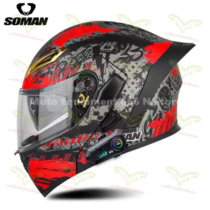 Casque de moto SOMAN Flip Up intégral à double visière homologué DOT avec Bluetooth casco