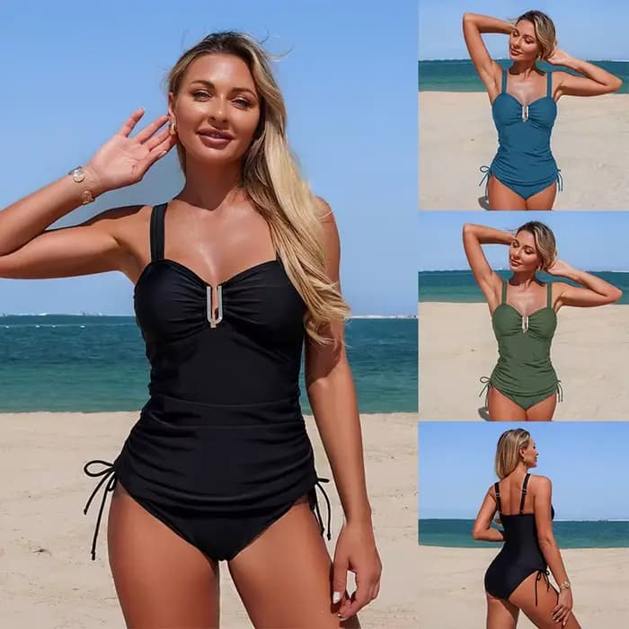 Maillot de bain deux pièces pour femmes, ensemble Tankini noir, vert, bleu, vêtements de plage sexy, maillot de bain taille haute, XL