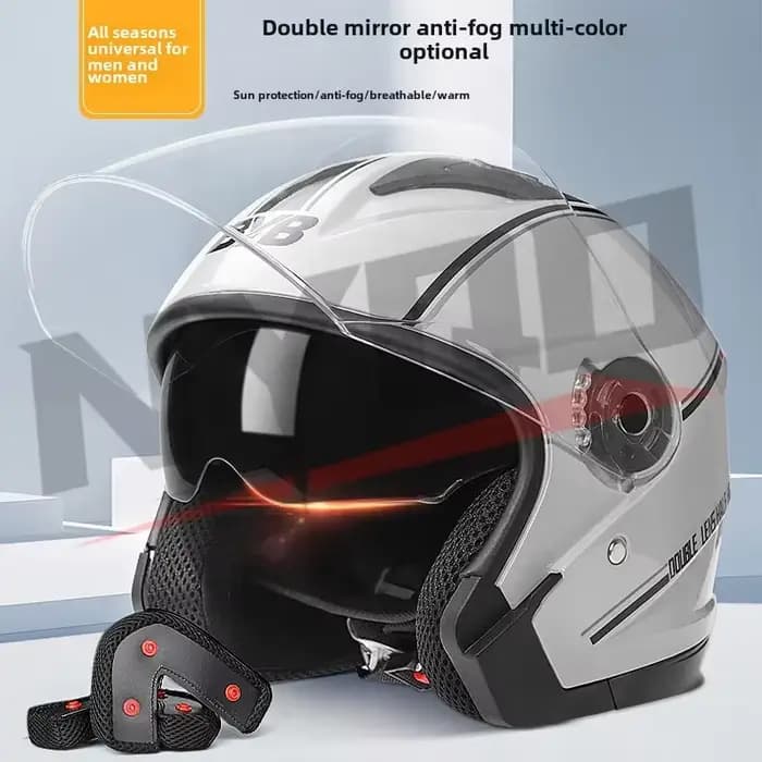 Casque de moto électrique quatre saisons à double visière anti-buée