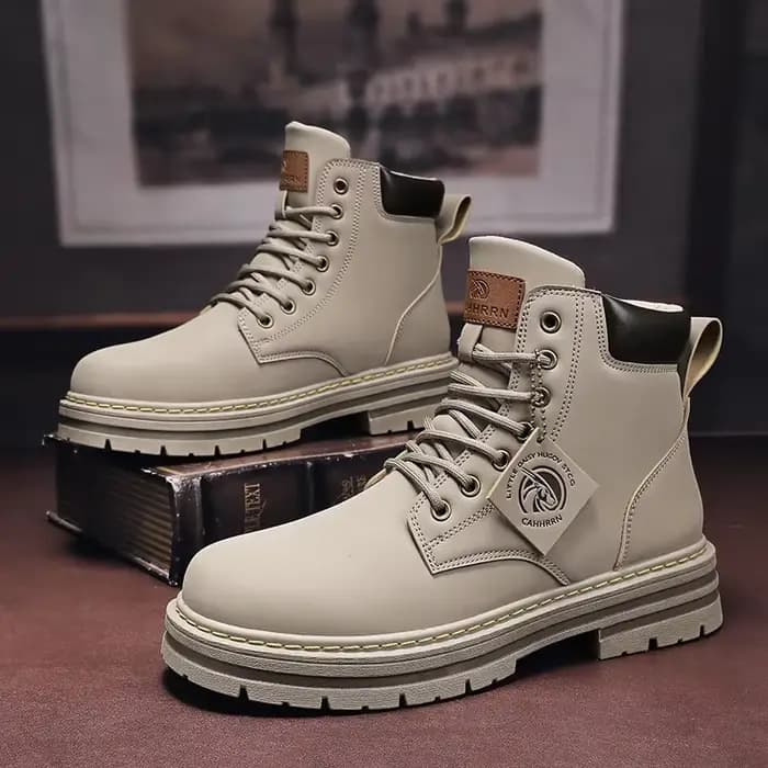 Bottes hautes chaussures en cuir pour hommes mode moto bottines