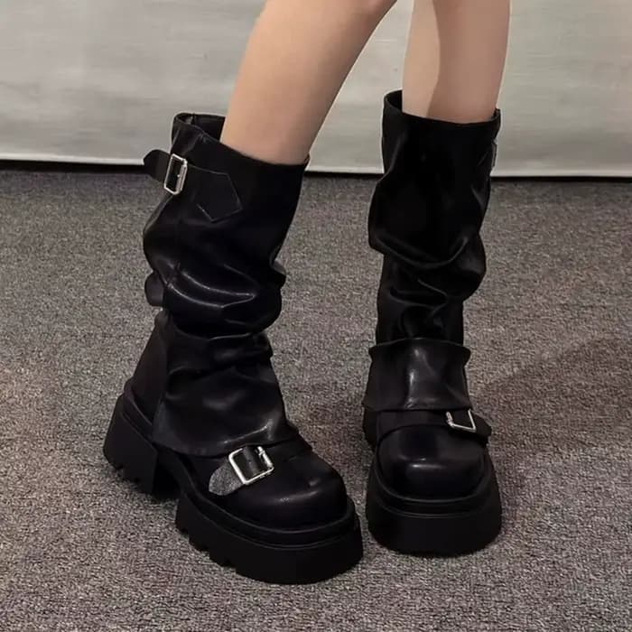 Bottines de motard à plateforme avec boucle de ceinture pour femmes