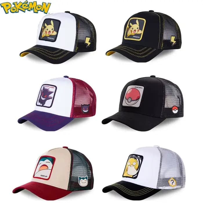 Casquette de Baseball brodée Pokemon de haute qualité, Pikachu Gengar ronflex Psycanard, chapeau en maille respirant réglable, cadeaux de Cosplay