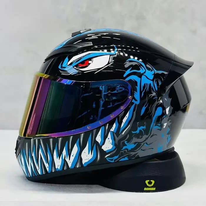 Casque de moto intégral Venom rouge certifié double sécurité avec plusieurs évents d'air