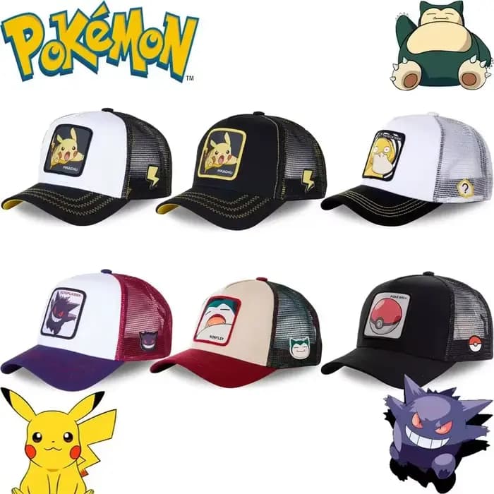 Casquette de Baseball brodée Pokemon de haute qualité, Pikachu Gengar ronflex Psycanard, chapeau en maille respirant réglable, cadeaux de Cosplay