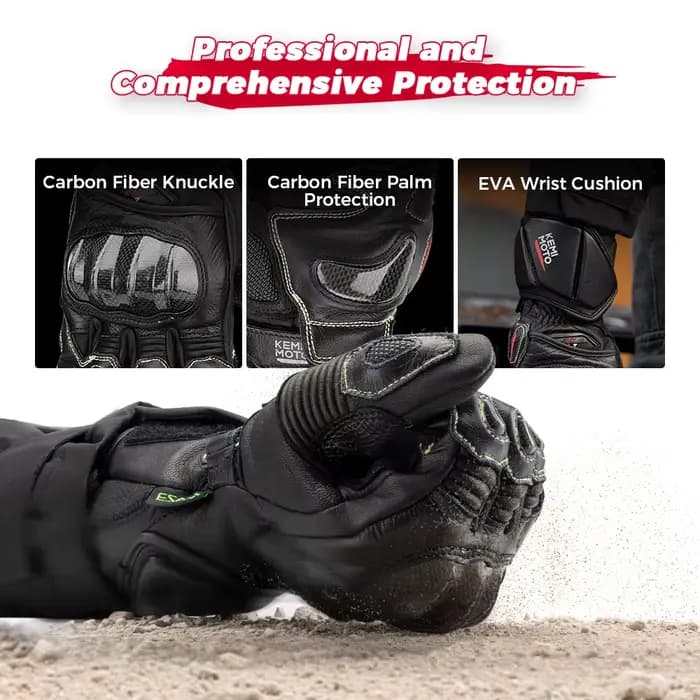 KEMIMOTO gants de Moto en cuir longue manchette