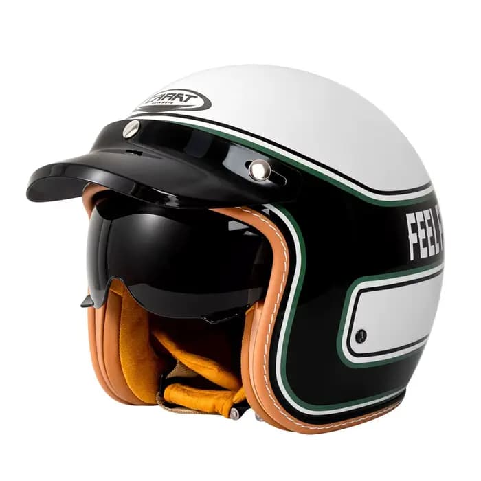 Casque de moto rétro 3/4 homologué DOT avec pare-brise intégré et visière