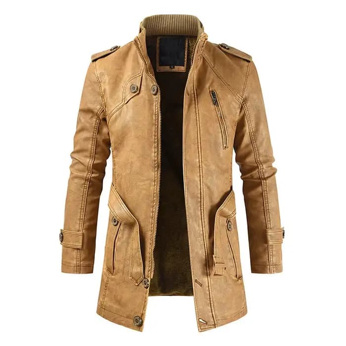 Costume de moto pour hommes veste longue en cuir hiver coupe ajustée