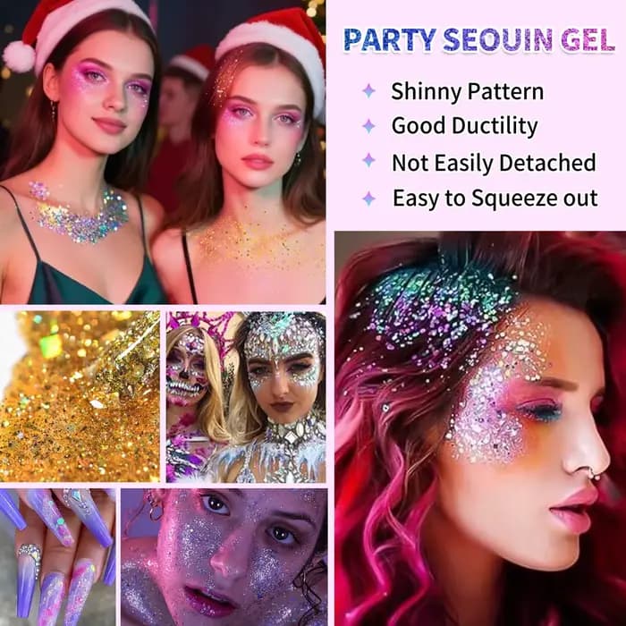Gel à paillettes pour le corps, 10 pièces, cosmétiques à paillettes pour le visage de carnaval adaptés aux femmes, paillettes pour cheveux épais et brillants, accessoires de carnaval pour