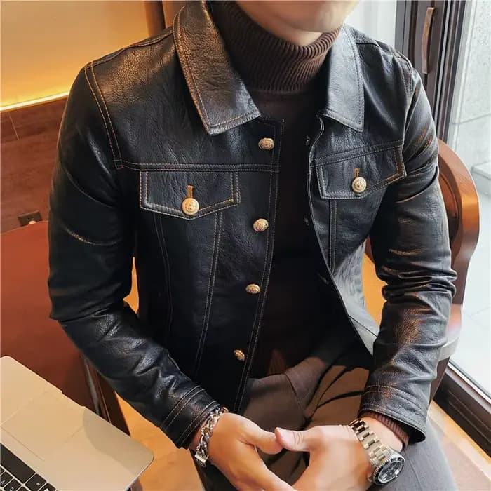 Nouvelle veste de pilote de moto en cuir marque de mode hommes concepteur Punk vent simple boutonnage nouveau noir doux col lapal vêtements d'extérieur