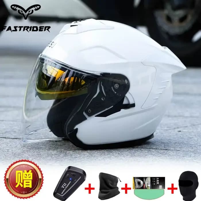 FEISU moto RO-9 double lentille demi-casque grande circonférence de la tête 3/4 casque coupe-vent véhicule électrique
