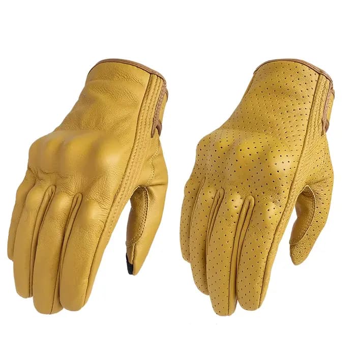 Gants de moto jaunes en cuir de chèvre pour homme