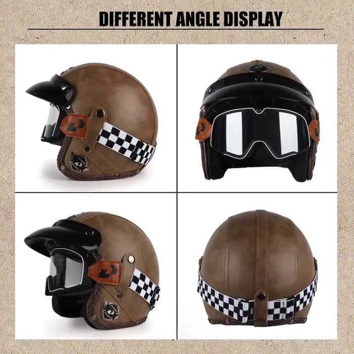 Casque de Moto rétro en cuir PU visage ouvert 3/4 casques de vélo Chopper classique Casco