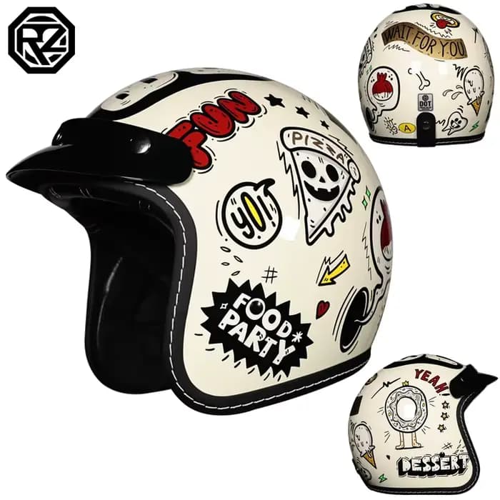 Casque de moto vintage 3/4 ouvert