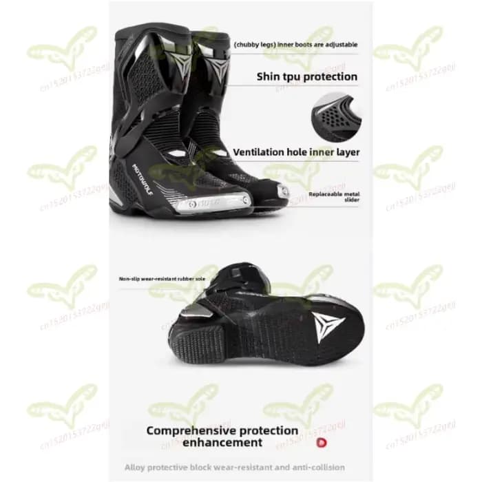 Bottes de course imperméables à tube long de haute qualité Motowolf pour motos