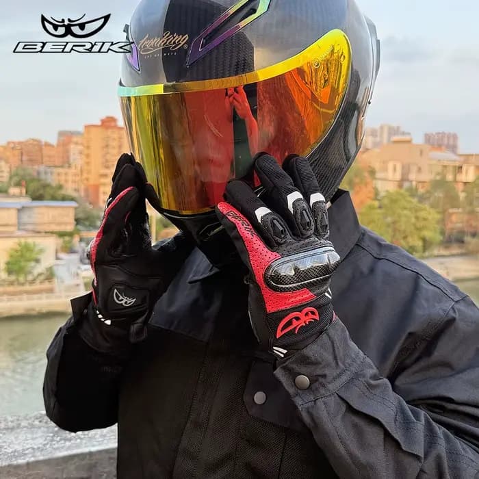 BERIK nouveau Moto doigt complet gants en cuir anti-dérapant été