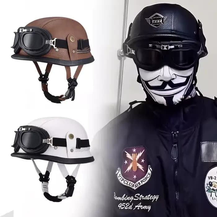 Casque demi-visage en cuir de Style allemand pour moto