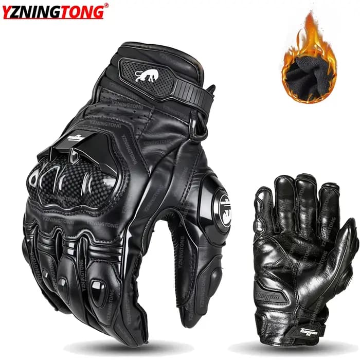 Gants de moto en cuir noir blanc course