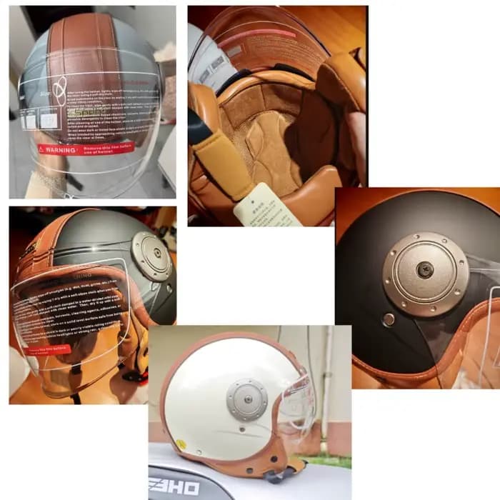 Demi-casque de moto rétro en cuir certifié 3C pour hommes et femmes