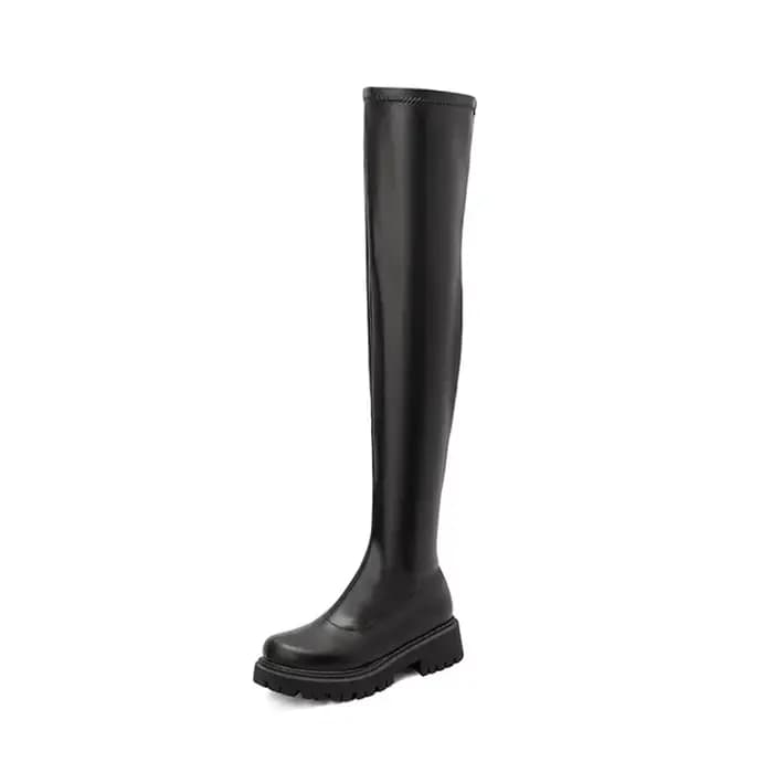 BLXQPYT Botas De Mujer Sexy élastique cuissardes bottes bout rond fond épais chaud sur le genou femmes