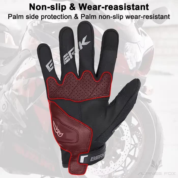BERIK nouveau Moto doigt complet gants en cuir anti-dérapant été