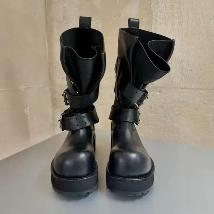 Bottes de moto modernes Vintage à gros bout rond pour hommes