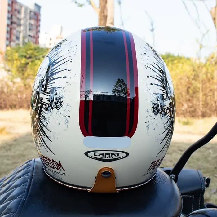 Casque de moto rétro 3/4 avec motif de crâne pour vélos de croisière et scooters