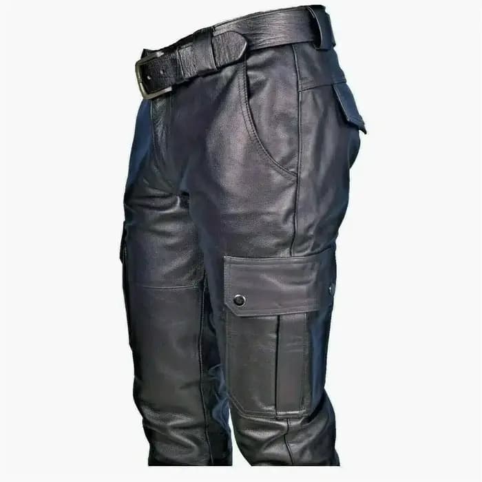 Pantalon de moto en cuir pour hommes avec poches cargo