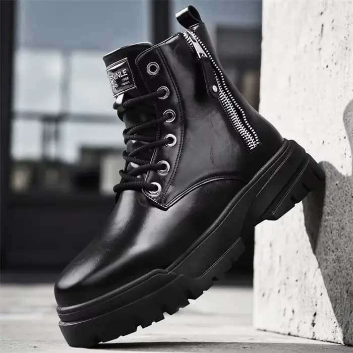 Bottes de travail de moto à semelles épaisses et coupe haute pour hommes en automne et en hiver