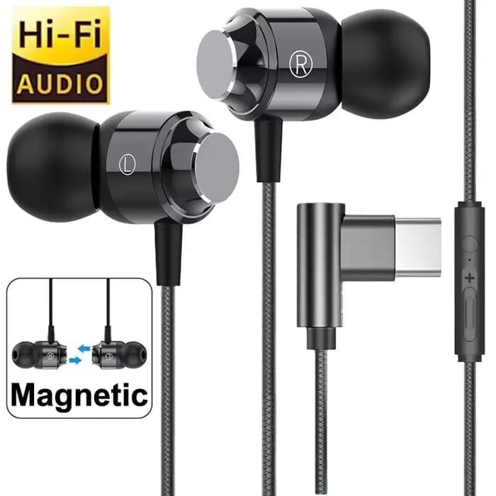 Casque de jeu filaire USB C magnétique Type C 3,5 mm Audio HIFI Écouteurs intra-auriculaires pour iPhone Samsung Xiaomi POCO Huawei