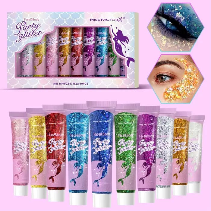 Gel à paillettes pour le corps, 10 pièces, cosmétiques à paillettes pour le visage de carnaval adaptés aux femmes, paillettes pour cheveux épais et brillants, accessoires de carnaval pour
