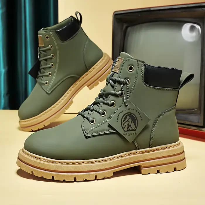 Bottes hautes chaussures en cuir pour hommes mode moto bottines