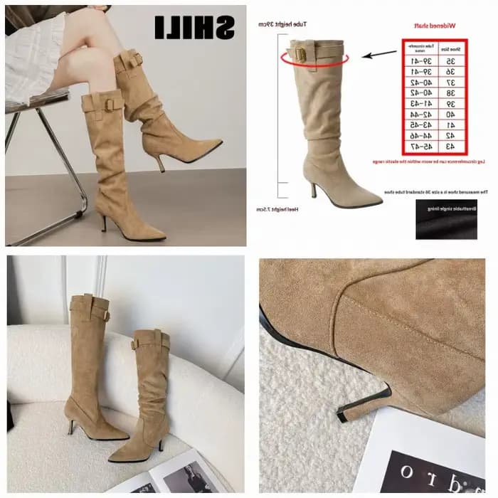 Bottes d'hiver à bout pointu pour femmes, talons hauts fins de 8 cm, bottes superposées avec boucle de ceinture, bottes épaisses polyvalentes, élégantes, pour soirée, bottines longues