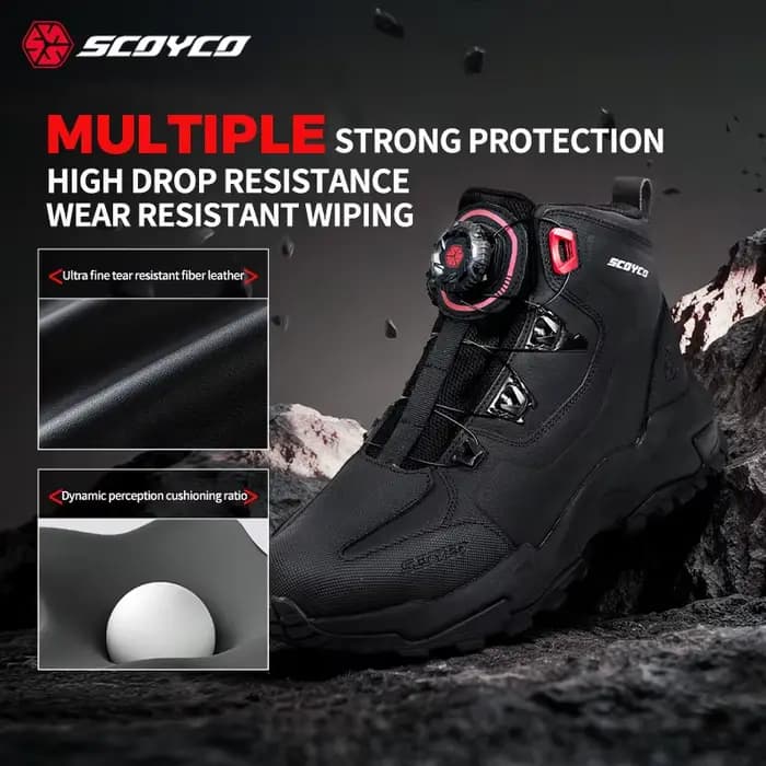 SCOYCO bottes de moto hommes microfibre cuir respirant anti-dérapant résistant à l'usure