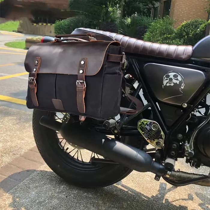 Sac latéral de moto Vintage en toile cirée