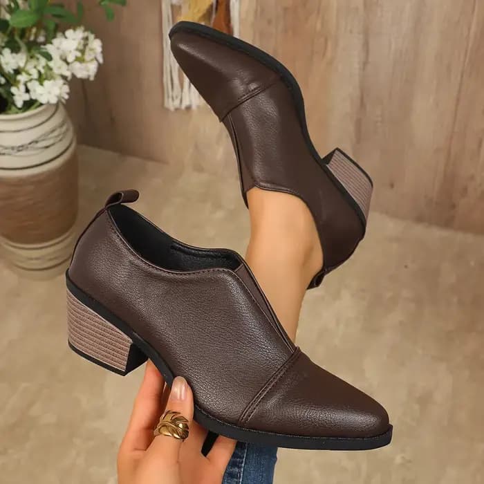 Bottines à talons épais et bout pointu pour femmes, chaussures habillées noires de Style britannique, bottes Chelsea en cuir PU à la mode, nouvelle collection 2025