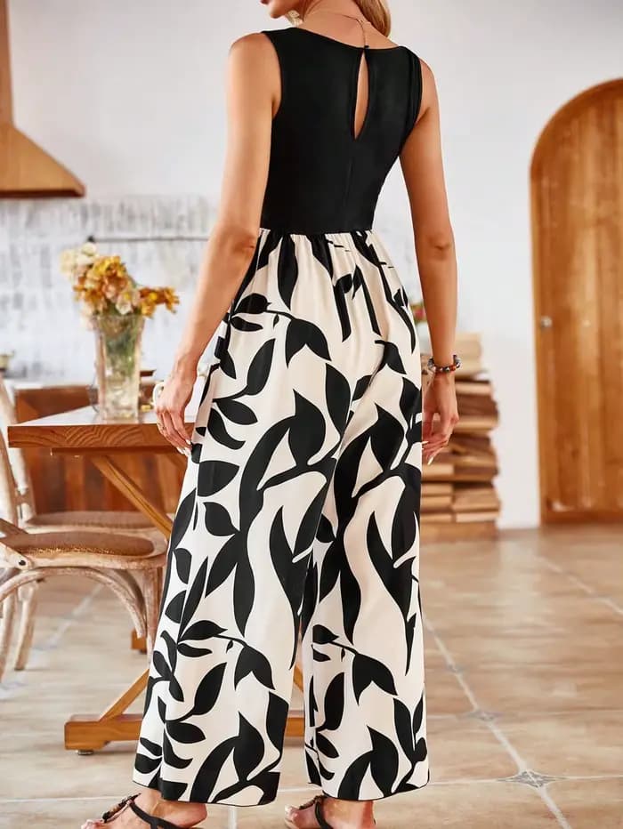 Combinaison élégante sans manches en dentelle patchwork pour femme, nouvelle mode été 2026, col rond, décontractée, pour les vacances, pantalon large long