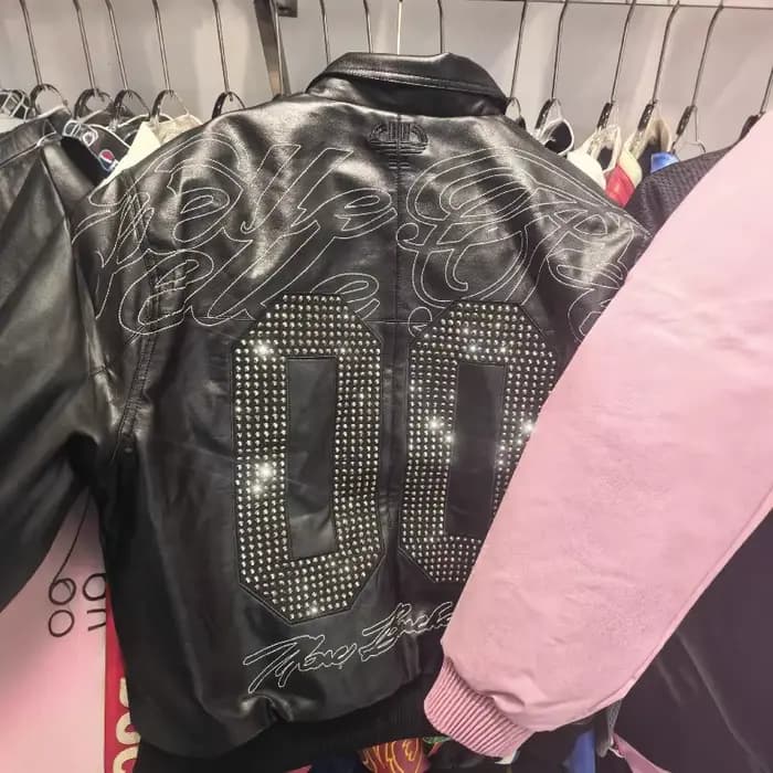 Blouson de moto en cuir PU avec broderie de diamants
